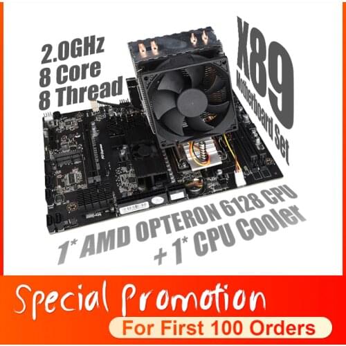 X89 Set Combo For AMD Motherboard G34 Socket with AMD Opteron 6128 CPU + CPU Fan support DDR3 Memory SATA2 USB 3.0