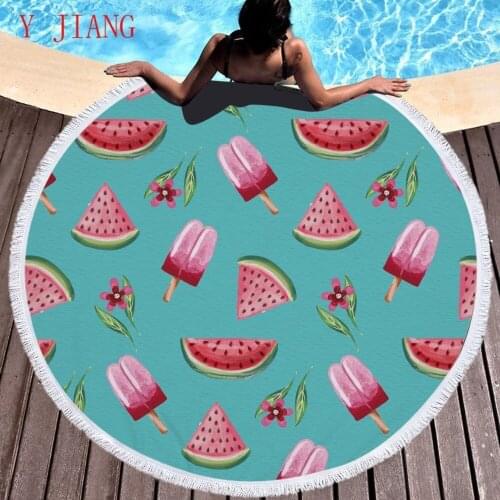 Summer Fruit Slippers Round Beach Towel With Tassels Bath Towels Printed Microfiber For Adults Kids Yoga Mat Tassels Blanket
