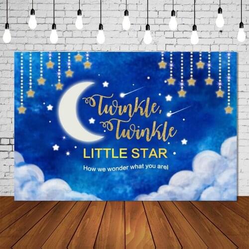 Twinkle Little Star Photographing Backdrop Boy Baby Shower Party Gold Glitter Blue Cartoon Background Babyshower Banner Posters