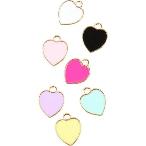 Mini Order 20PCS 10*14MM Enamel Love Heart Floating Necklace Pendants Gold Tone Alloy Metal Oil Drop DIY Bracelet Necklace Charm