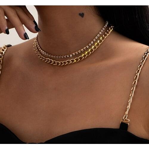 Fashion Multilayer Double Layer Necklace For Women Shiny Crystal Clavicle Chain Simple Boho Collar Punk Choker Party Jewelry
