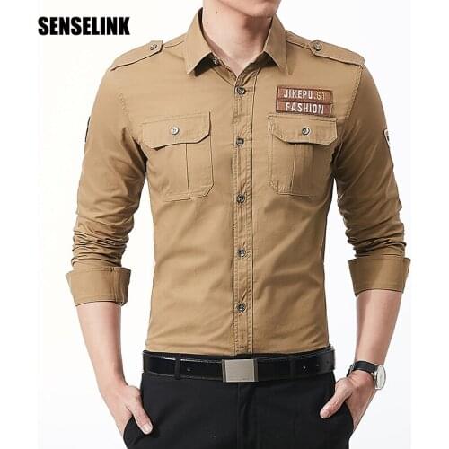 Mens Clothing Denim Shirts 2020 Spring Autumn Korean Military Army Fashion Long Sleeve 100% Solid Cotton Mens Solid Shirts 5XL