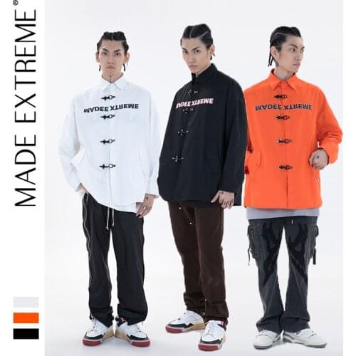 MADEEXTREME Chinese Style retro mens long sleeve print shirt high street button down shirts for men hip hop harajuku shirt L213