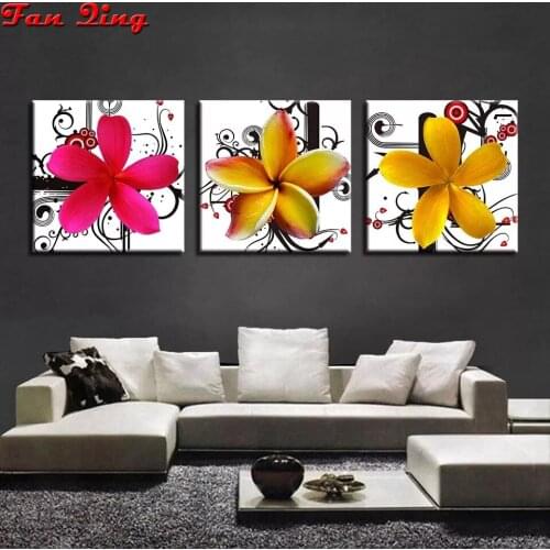 3pcs 5d diy diamond painting Pink, yellow Flowers full square round Rhinestone 3d Diamond embroidery mosaic cross stitch set