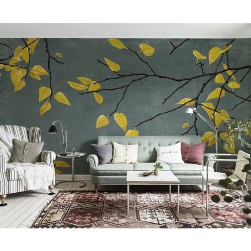 Bacaz Chinese Style Yellow Leaf Wallpaper Murals for Living Room Sofa Background 3d Leaf Wall paper Murals 3d Wall Stickers