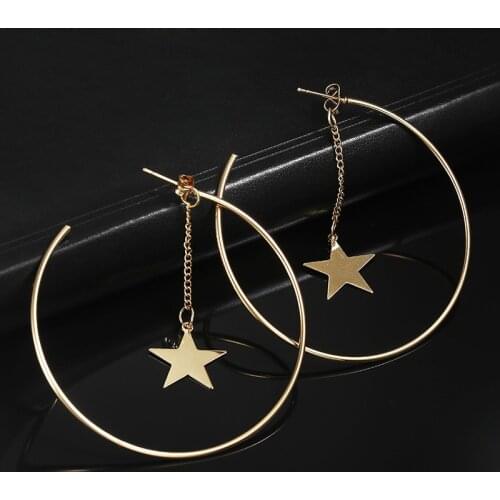 New Fashion Large Circle Drop Star Hoop Earrings For Women 2021 Vintage Statement Simple Gold Round Female Earrings Jewelry