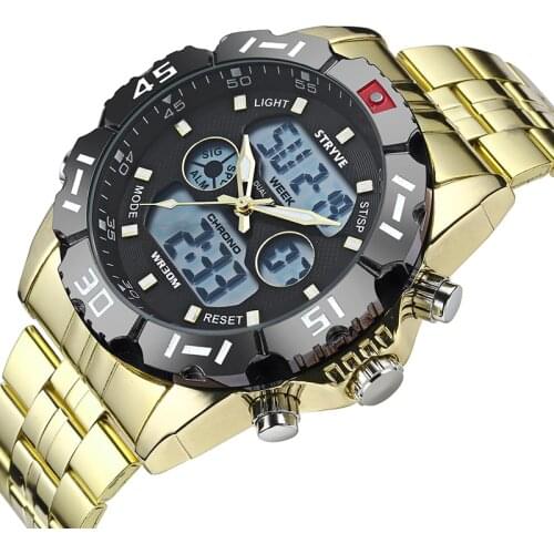 New Stryve Luxury Brand Watch Men Sport Waterproof Military Quartz Led Clock Mens Stainless Steel Digital Dual Display Watches