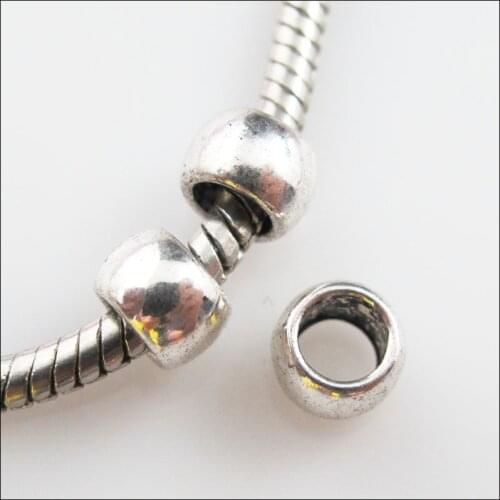 New 50Pcs Tibetan Silver Color Smooth Round Tube Spacer Beads Charms 7mm