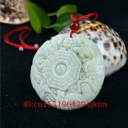 Charm Natural Bagua for Jewelry Phoenix Gifts Carved Dragon Fashion Men Jade White Accessories Chinese Necklace Amulet Pendant