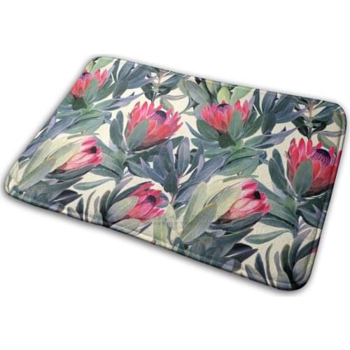 Painted Protea Pattern Mat Rug Carpet Anti - Slip Bedroom Entrance Door Mat Protea Floral Nature Pattern Oil South Africa King
