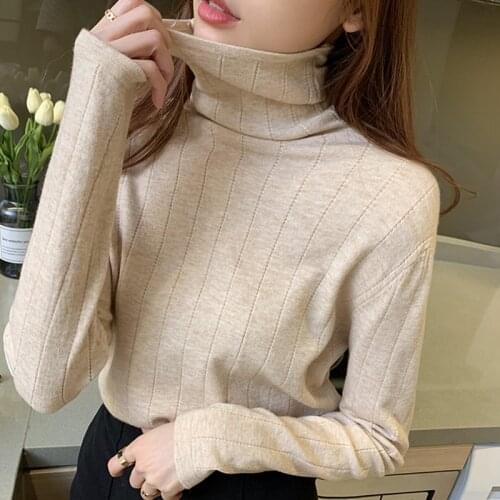 Fall 2021 Sweater Pullover Women Turtleneck Tops Solid Korean Style Long Sleeve Casual Jumpers Winter Soft Warm Knitted Sweaters