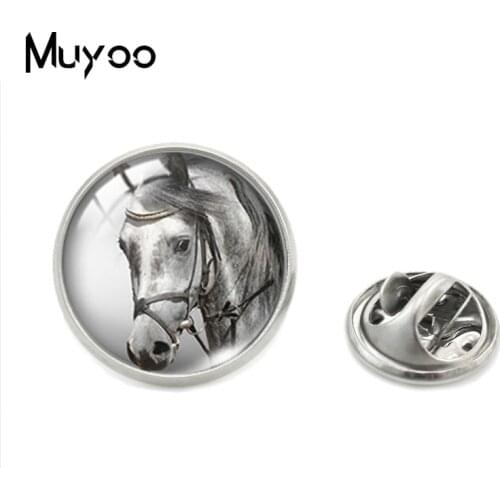 Horses Running Horse Paintings Glass Cabochon Collar Pins Mens Womens Gifts Handmade Jewelry Pins Clothing Pin Accessory