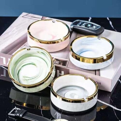 Gold traced gold marble ceramic ashtray personality fashion trend light luxury simple modern atmosphere coffee table decoration