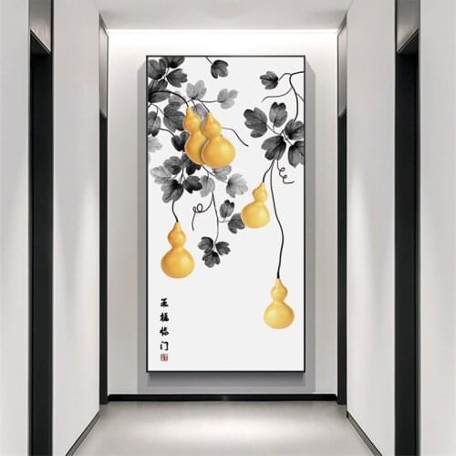 Traditional Chinese Posters Blessings Yellow Gourds Trees Wall Pictures Canvas Painting Art Print for Bedroom Living Room Decor