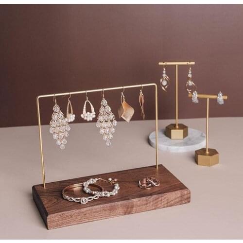 Black Walnut Jewelry Rack Ring and Earring Nails Organizer Earrings Hanging Bracket Eardrop Holder Earring Shelf Table Display