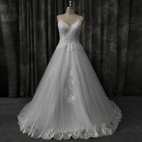 Real Sample V Neck Wedding Dress with Removable Bridal Jacket Bolero Sequined Lace Appliques Corset Back