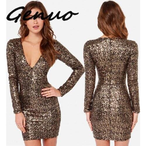 Sexy Womens Clothing Glitter Dress Bodycon Sequin Dress High Quality Long Sleeve Gold Dress Plus Size Dresses Ropa Mujer Elbise