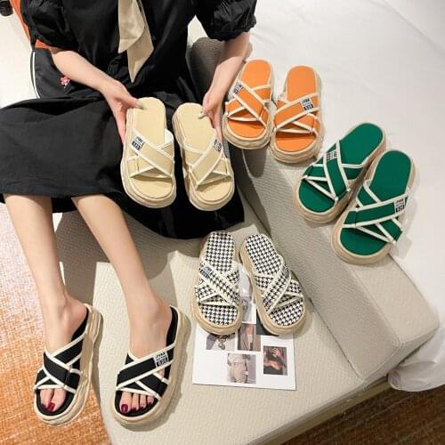 SUNNYS Slippers Womens Outer Wear New Korean Version Beach Shoes Melting Shoes Non-slip Platform Cross Strap Flip-flops Sandale