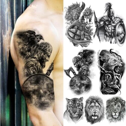 Spartan Warrior Eagle Temporary Tattoos For Men Adlts Realistic Lion Tiger Rose Fake Tattoo Sticker Body Arm Waterproof Tatoos