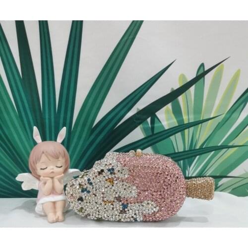 White Pink Crystal Popsicle Shape Female Sweet Evening Bag Womans Diamond Party Handbag Lady Wedding Bridal Clutch Purse Wallet