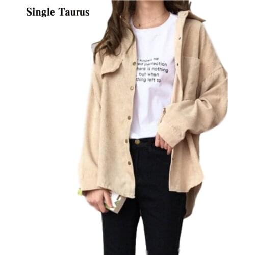 Corduroy Shirt Coat Women Fashion Long Sleeve Preppy Wide Waist Turn Down Collar Crop Jacket Women Harajuku Casual Pocket Jaket