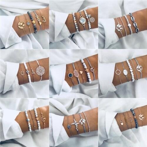 Modyle Bohemian Handmade Weave Heart Long Tassel Bracelet Sets Women 2019 New Grey Rope Chain Bracelets Jewelry Christmas Gift