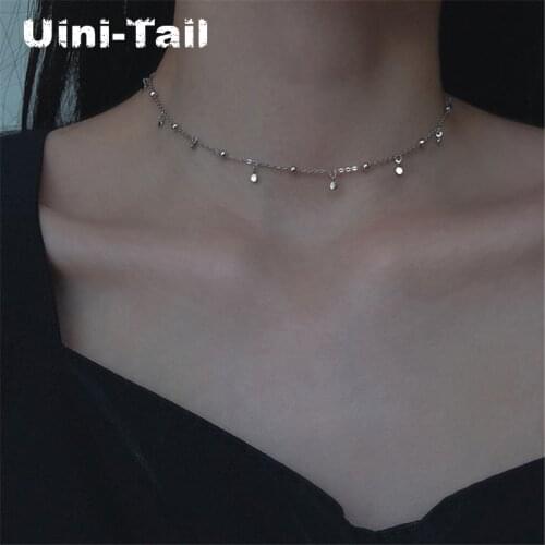 Uini-Tail925 sterling silver small dot tassel necklace niche design short clavicle chain fashion trend simple temperament ED948