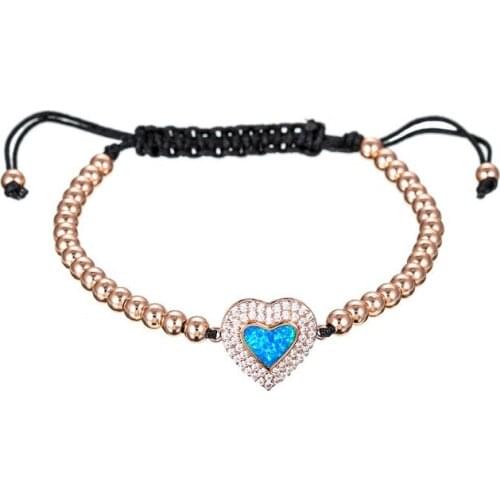 Gold silver rose gold micro pave Cubic Zirconia cz zircon rope adjusted Macrame Opal bracelet xy434 heart Braided Bangles