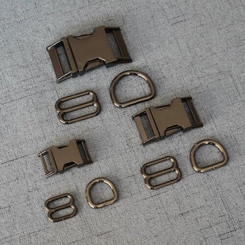 1 Set 15mm 20mm 25mm Gun Black Slider D Ring Release Belt Buckle For Bag Pet Dog Collar Paracord Sewing Accessory Hardware