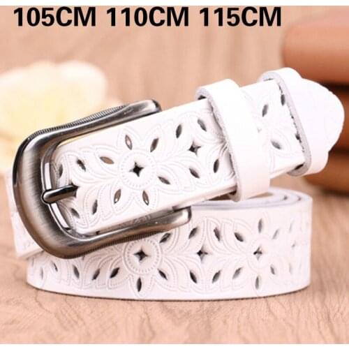 105-115CM Women Second Layer Cowskin Belts New Design Genuine Leather Belt Vintage Pin Buckle Strap Jeans White Red Coffee hollo