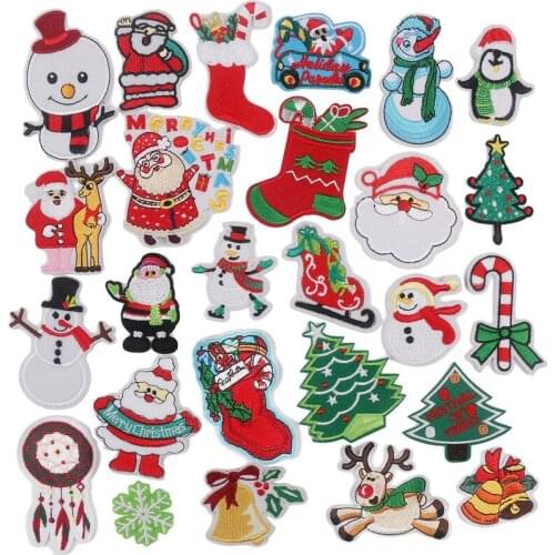 New 26Pcs Christmas Iron On Patches Embroidered Sew Applique Repair Patch For Craft, Decoration And DIY Christmas Gifts