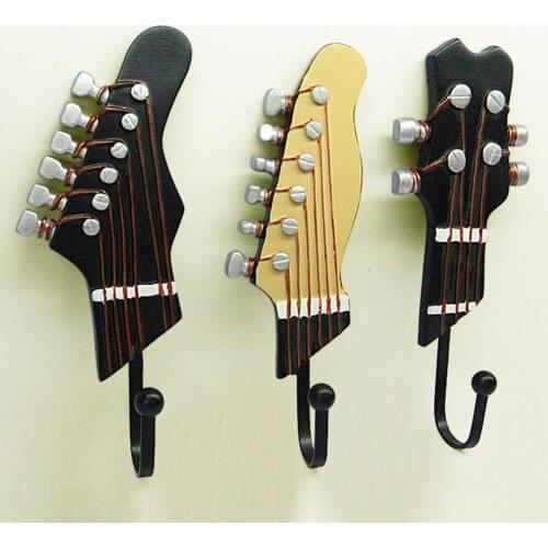 3Pcs Guitar Head Music Resin Clothes Hat Scarf Hanger Wall Hook Home Decoration Suitable for home kitchen bedroom bathroom etc