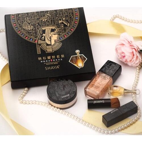 5Pcs/set Charming Perfume Beauty Make Up Set Egypt Cosmetic Makeup Kit Sexy Red Lipstick Silkly Soft Loose Powder Women Gift