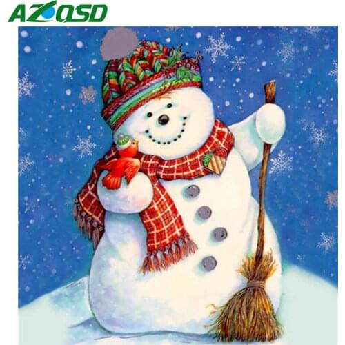 AZQSD Full Round Drill Diamond Embroidery Snowman Mosaic Handmade Gift Diamond Painting Landscape Childrens Room Decor