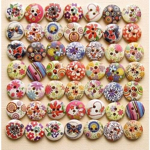 600pcs per lot Painted Wood Buttons Floral Design Assortments 15mm wholesale free shipping D25