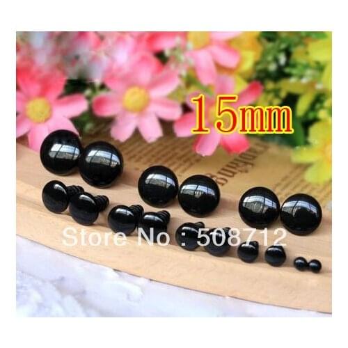 Free shipping!!!!400pcs 200pairs flat black color Plastic Safety EYES 15mm Teddies, Dolls, Sewing & Crochet