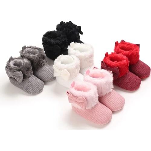 FOCUSNORM Autumn Winter Baby Girls Boys Boots Solid Bowknot Hood Mid Calf Height Flat With Heel Baby Shoes 5 Colors