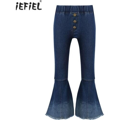2-8 Y Toddler Kid Baby Girl Bell-Bottoms Pant Denim High Waist Wide Leg Jeans Trousers Pants