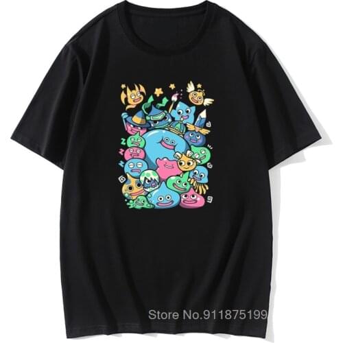Dragon Quest T Shirt Slime Party T-Shirt Funny Beach Tee Shirt 100% Cotton Graphic Man Short Sleeves Oversize Tshirt