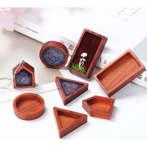 1pc Red Solid Wood Frame UV Resin Mold DIY Epoxy Resin Mold Rectangular Round Triangle Jewelry Pendant Accessories Necklace