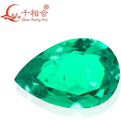 Pear shape Created Hydrothermal Columbia Emerald including minor cracks and inclusions loose gemstone