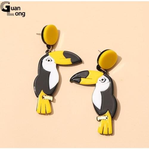 GuanLong Fashion Resin Bird Long Drop Earrings for Women 2021 Statement Simple Parrot Acrylic Large Dangle Earring for Girls