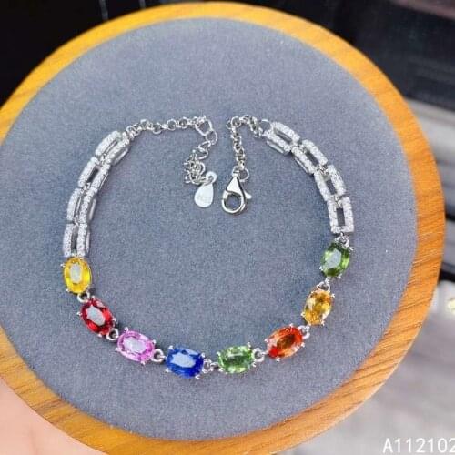 KJJEAXCMY fine jewelry 925 sterling silver inlaid natural color sapphire bracelet vintage girl hand bracelet support testing
