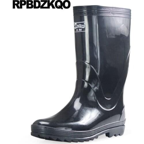Designer Cheap Waterproof 2018 Autumn Tall Shoes Pvc Durable Mid Calf Mens Rubber Rain Boots Rainboots Outdoor Chunky Fall Black