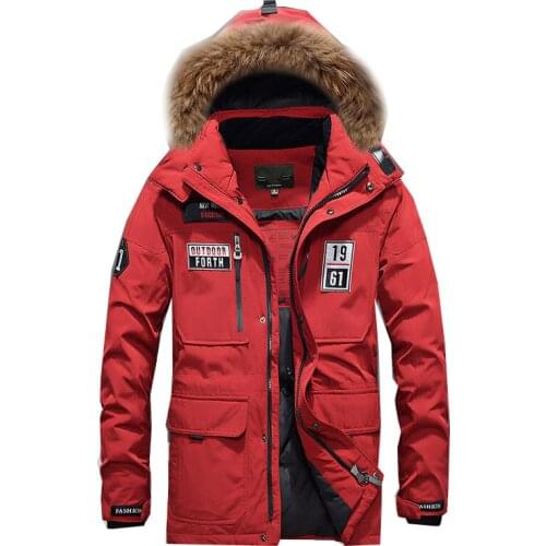 New Men Winter Solid Color Down Jacket Mens Windproof Warm Thick Jacket Soft Fashion Printed Hooded Fur Collar Coat Plus Size