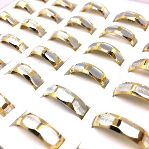 MixMax 36pcs Golden Women Men 6MM Stainless Steel Band Rings Fashion Jewelry Wholesale Lot