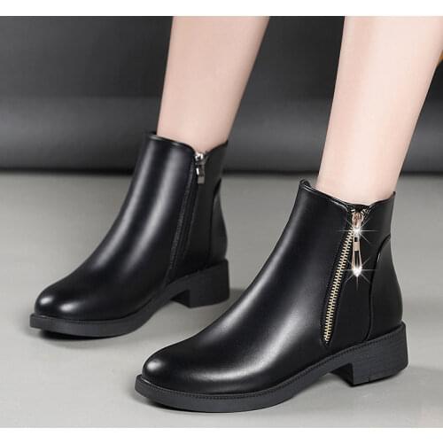 Fashion Black Ankle Boots Women Winter Shoes 2020 Female Chunky Heel Boots Woman Comfort Plush Footwear Luxury Casual Shoes