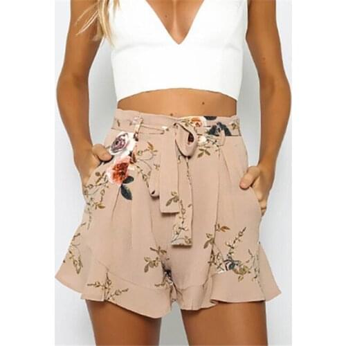 Fashion Womens Bandage High Waist Shorts Chiffon Summer Boho Casual Floral Printed Ruffles Shorts Bandage Trousers