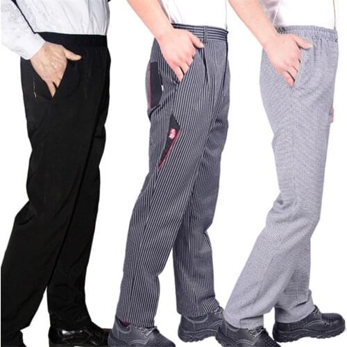 Mens Loose Chef Trousers Food Service Work Wear Stripe Kitchen Restaurant Uniform Cook Pant for Man Chef Bottoms Maxi M-4XL