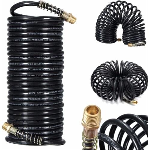 7.5m Air Compressor Recoil Hose Line Spring Tube Coil Tools Kit 25FT 1/4''NPT 150PSI 8mm